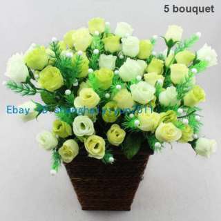   Silk Roses Buds With Faux Pearl Wedding Bouquet Artificial Flowers F51