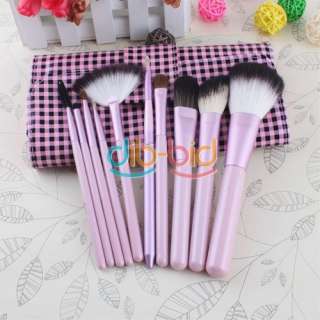   Cosmetic Makeup Brush Pink Checkered Pouch Case Kit Brushes Set  