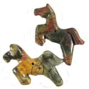   42mm picasso jasper carved horse pendant bead set S4