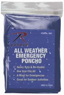   Blue Emergency Rain & All Weather Pocket Poncho 613902368132  