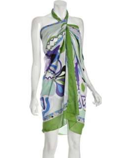 Emilio Pucci green floral printed cotton pareo coverup   up to 