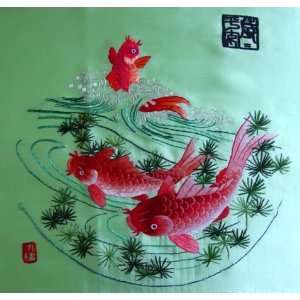  Chinese Hunan Silk Embroidery Three Koi Fish: Everything 