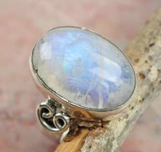 1043 RAINBOW MOONSTONE .925 STERLING SILVER RING SIZE 8.5  
