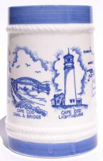 Cape Cod Tall Stein Mug White Blue Souvenir  