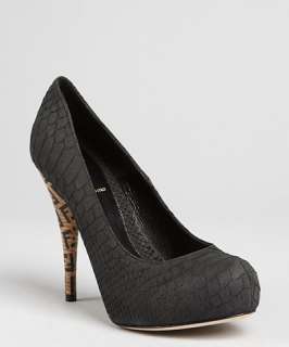 Fendi black snake embossed leather logo heel pumps
