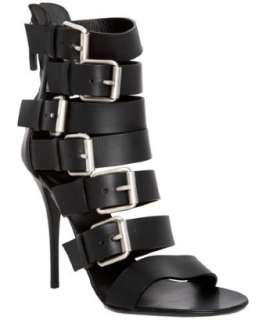 Giuseppe Zanotti black strappy leather buckle detail booties   