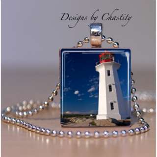 Lighthouse Nautical Ocean Blue Scrabble Charm Necklace  