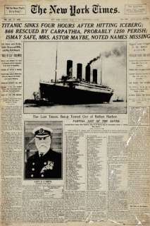   Sinks   New York Times front page   Titanic newspaper poster  