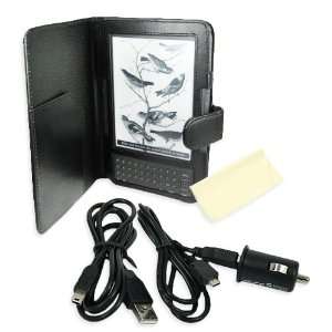 Black Hard Cover PU Leather Case Travel Kit compatible with Kindle 3 
