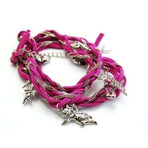    Guardian Angels Pink Braided Leather Wrap Bracelet 