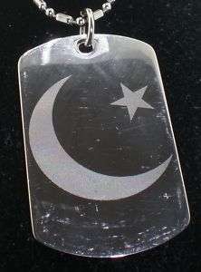 Crescent Moon Muslim Pakistan Flag Tag Pendant Necklace  