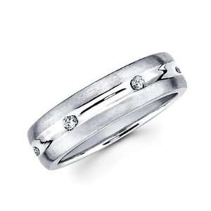 Size  11   New 14k White Gold Mens Diamond Wedding Ring Band .16ct (G 