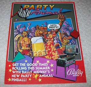 BALLY PARTY ANIMAL PINBALL MACHINE FLYER BROCHURE 1987  