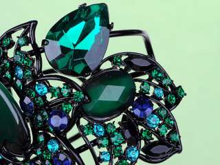   Emerald Glass Crystal Rhinestones Green Poison Ivy Gem Cuff Bracelet