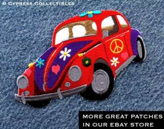 HIPPIE FLOWER POWER CAR embroidered PATCH w/ PEACE SIGN  