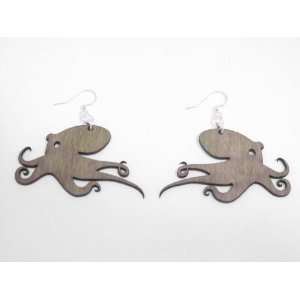  Tan Octopus Wooden Earrings GTJ Jewelry
