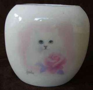 Porcelain Flat Vase Bob Harrison Cat Rose Otagiri  