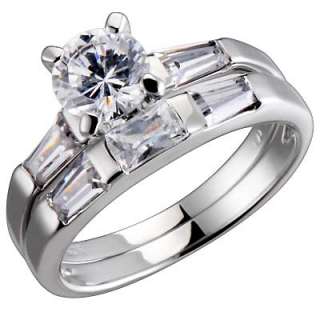   /Baguette Cubic Zirconia Bridal Engagement Wedding Ring Set  