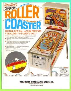 Roller Coaster 1971 Gottlieb Pinball Advertising Flyer  