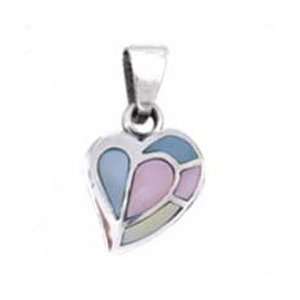   Silver Heart Mother Of Pearl Pendant with Box Necklace Jewelry