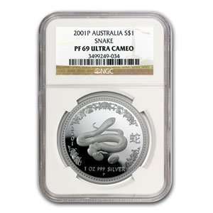  2001 P 1 oz Proof Silver Year of the Snake (S1) NGC PF 69 