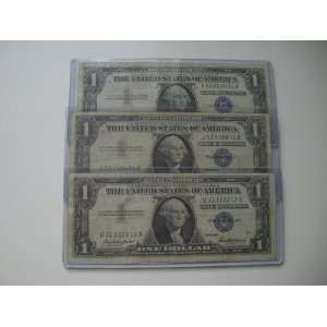  of 3 One Dollar Silver Certificates Series 1957 Three Blue Seal Bill 
