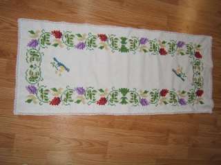   Antique Hand Embroidered & Crocheted Cotton & Linen TABLE RUNNER 40X17