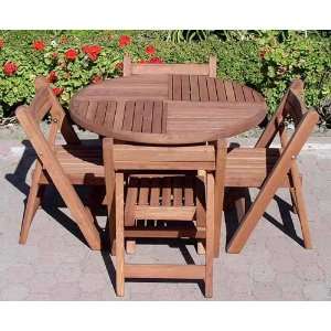  Redwood Round Folding Table with 2 Folding Chairs: Kitchen & Dining