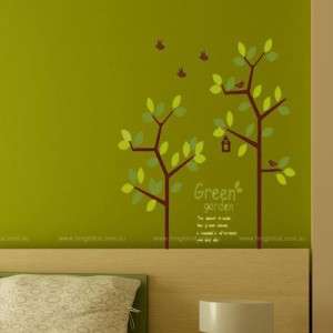 BIRDS & 123 CM high GREEN TREE Removable Wall Decal for your home 