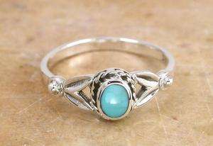 PRETTY STERLING SILVER REAL TURQUOISE RING size 8  