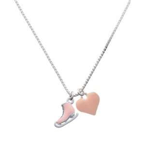  3 D Pink Ice Skate and Pink Heart Charm Necklace Jewelry