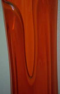   Glass Co. Hand Blown Large 25 1/2 Tall VASE Red Orange Ribbed  
