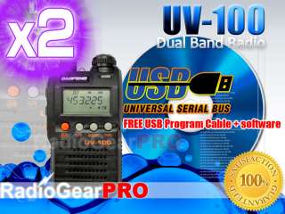 2x BaoFeng UV 100 VHF/UHF Dual Band radio + USB cable  