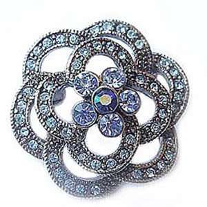    Plated Swarovski Crystal Blue Enamel Flower Pin/ Brooch: Jewelry