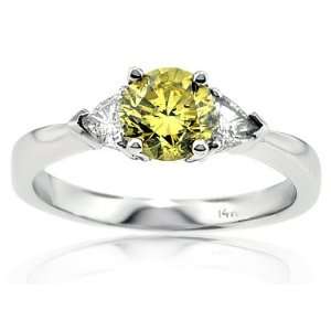   Yellow Round cut Diamond Ring with Side Trillion cut Diamonds Jewelry