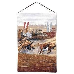  Western Rodeo Cowboy on Horse Wallhanging Tapestry 17 x 